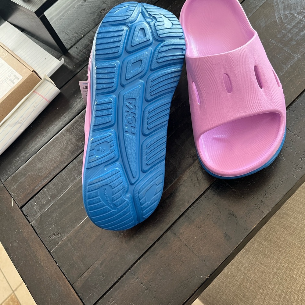 Hoka Vibrant Pink and Blue Slides - Picture 3 of 4